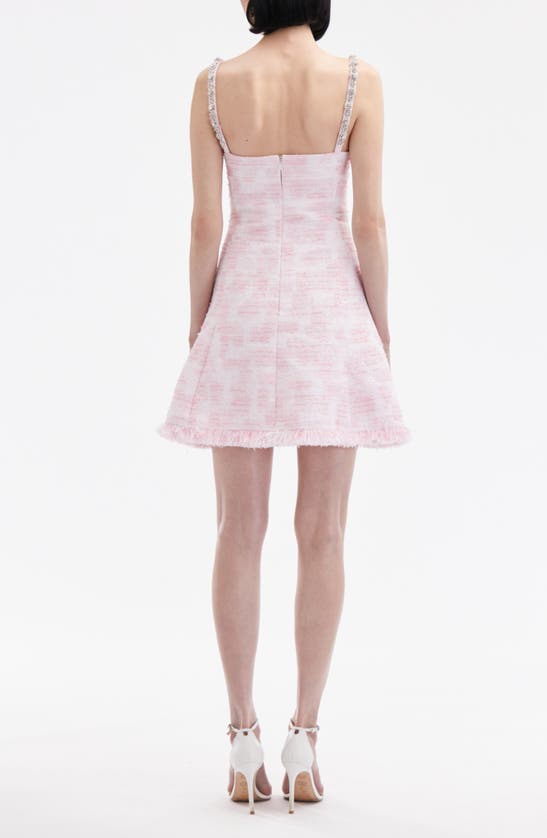 Shop Oscar De La Renta Rhinestone Strap Tweed Minidress In White/ Pink