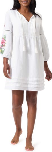 Tommy Bahama Flora Embroidered Long Sleeve Linen Blend Cover-Up