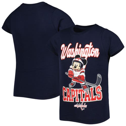 Outerstuff Girls Youth Navy Washington Capitals Mickey Mouse Go Team Go T-Shirt