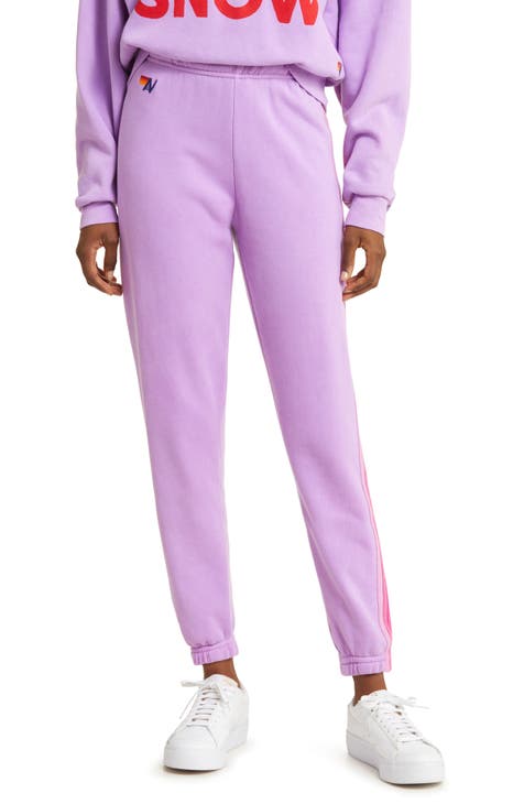 Moncler Ladies Purple Cotton Logo Sweatpants, Size Large  H10938H00011-809LC-605 - Apparel - Jomashop
