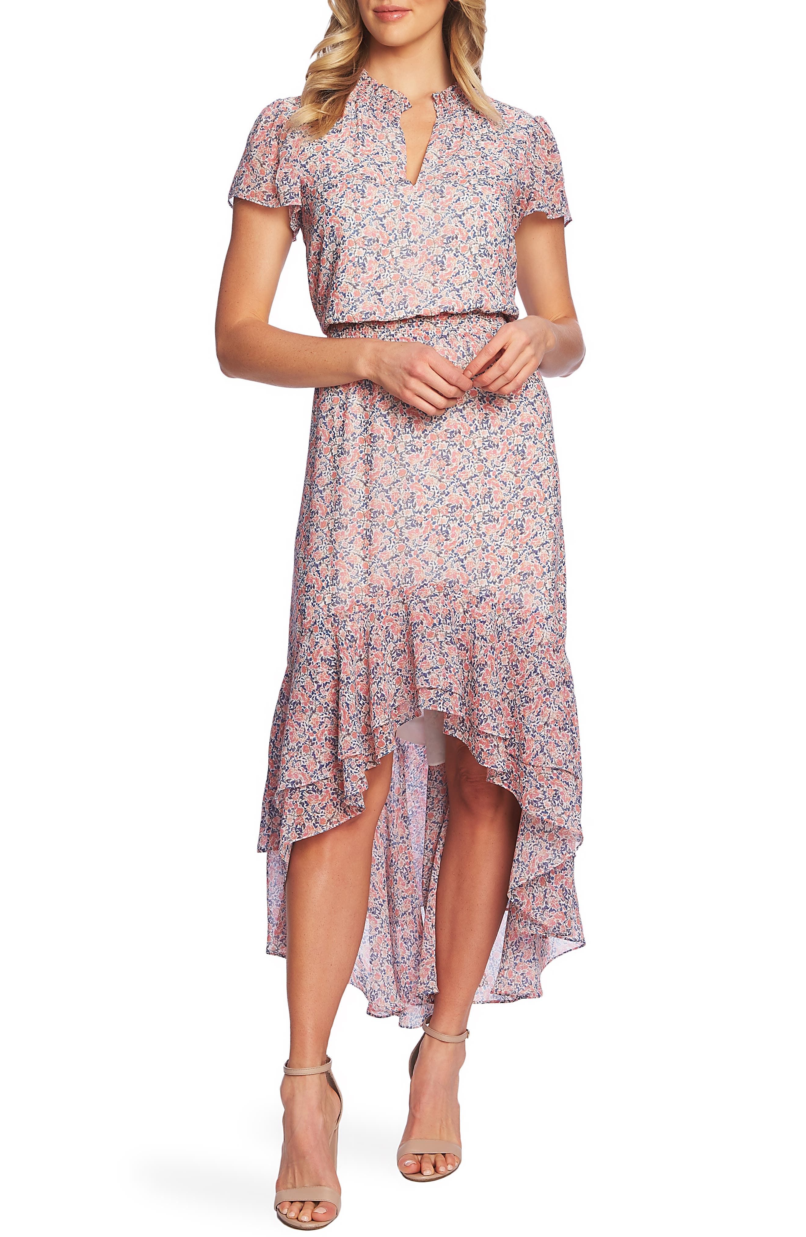 1.state Sunwashed Floral Print High/low Dress, Coral