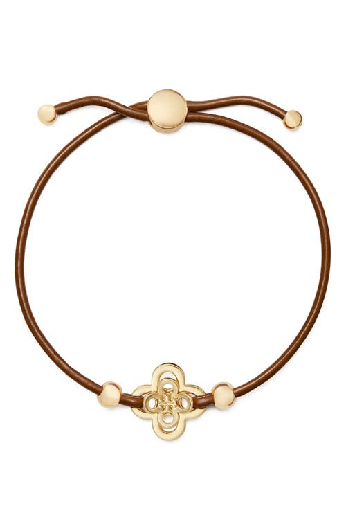 Tory Burch Kira Clover Slider Bracelet In Tory Gold / Cuoio