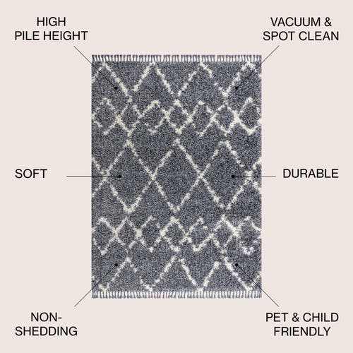Jonathan Y Mercer Shag Plush Tassel Moroccan Geometric Trellis Area Rug In Blue/cream