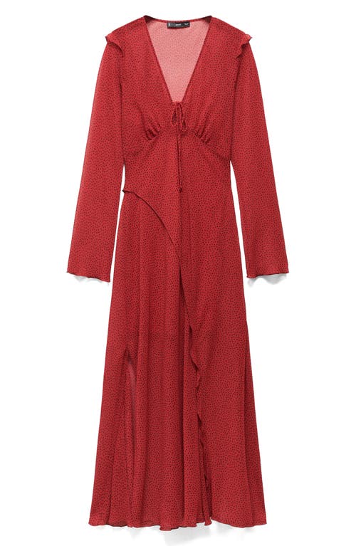 Shop Mango Print Semisheer Long Sleeve Maxi Dress In Red