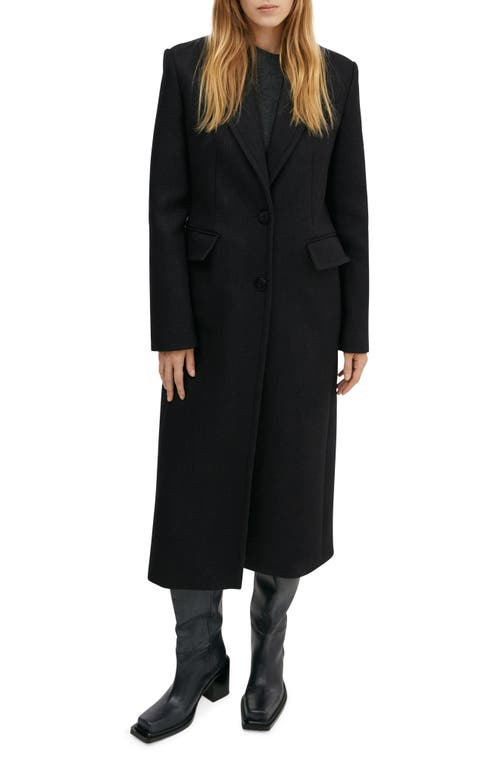 MANGO Peak Lapel Wool Blend Coat in Black at Nordstrom, Size Small