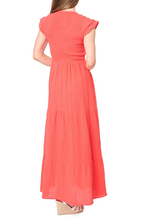 Shop Gibsonlook Flutter Sleeve Cotton Gauze Maxi Dress In Tangerine