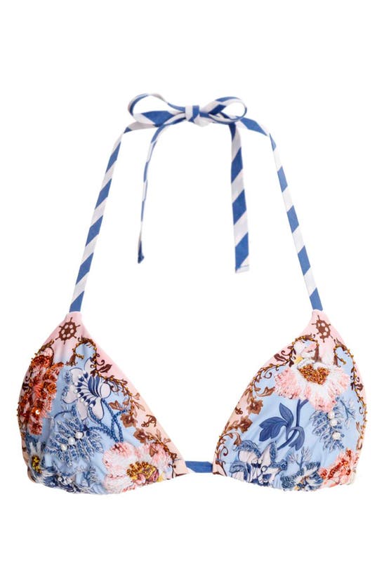 Shop Agua Bendita Lolita Kai Beaded Bikini Top In Blue Multi