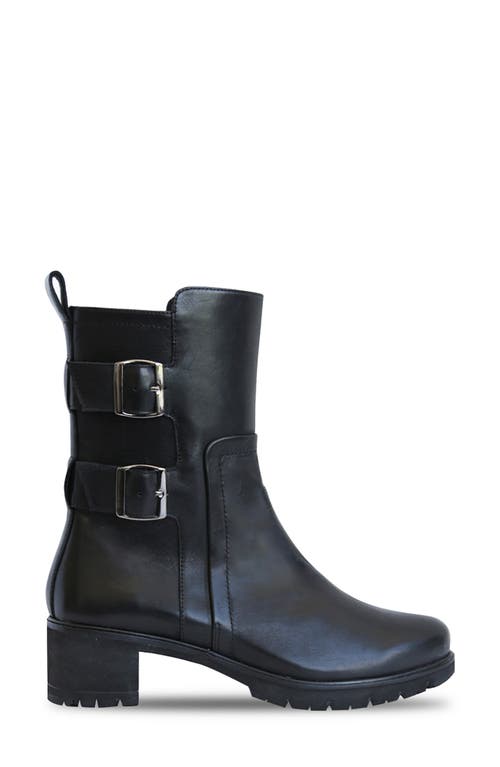 Shop Munro Buckle Moto Boot In Black Milled Calf Leather