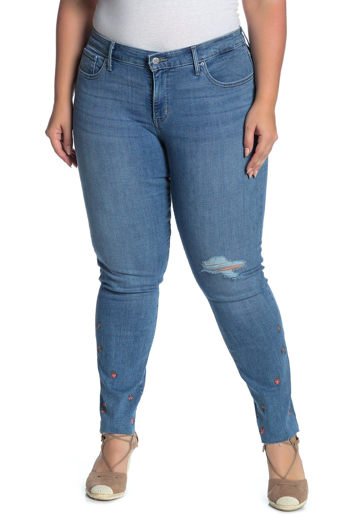 plus size stretch embroidered jeans