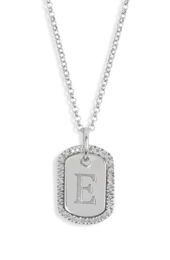Meshmerise Diamond Initial Dog Tag Pendant Necklace In White-e