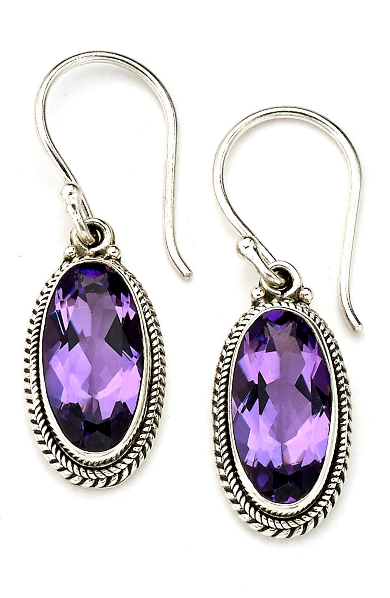 Samuel B. Sterling Silver Oval Amethyst Drop Earrings In Purple | ModeSens