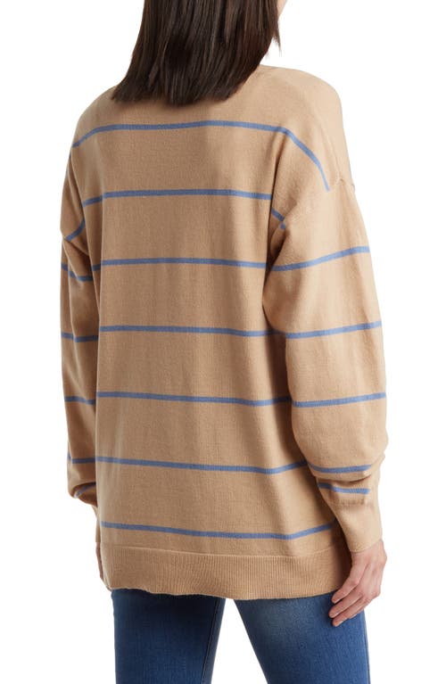 Shop Vigoss Striped Cardigan In Oatmeal/blue