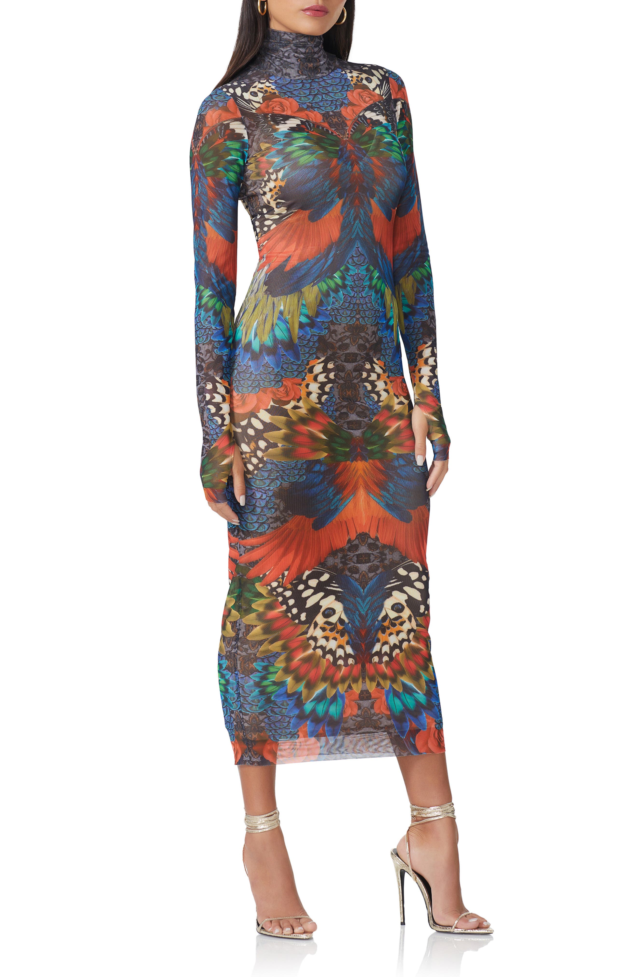 AFRM Shailene Turtleneck Long Sleeve Mesh Dress in Fall Feather | Smart  Closet
