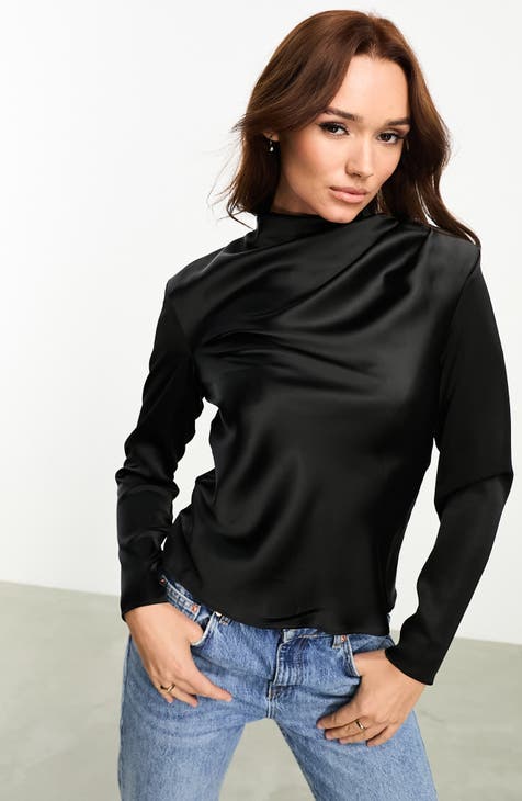 LTS Tall Women's Black Corset Mesh Sleeve Top