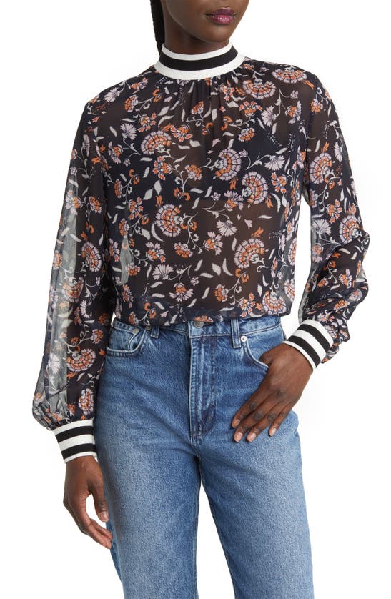Shop French Connection Eloise Floral Print Crinkled Blouse In Utility Blue Multi