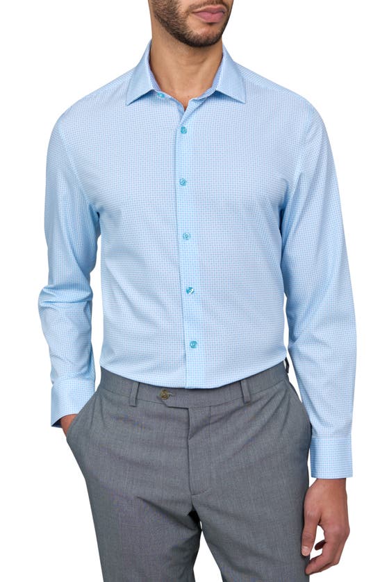 Shop Wrk Slim Fit Geo Print Performance Dress Shirt In White Blue