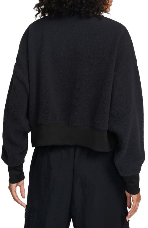 Shop Nike Oversize Fleece Crop Crewneck Sweatshirt In Black/dkskgy