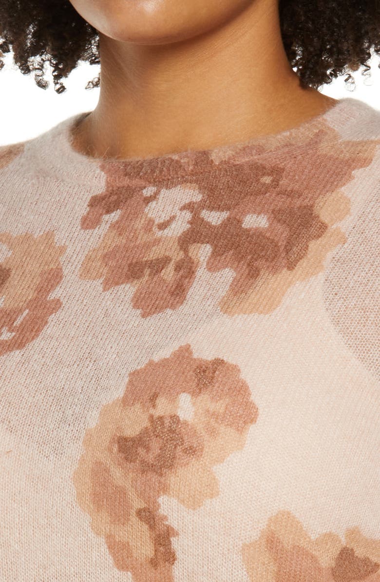 Vince Dahlia Print Alpaca & Mohair Blend Crewneck Sweater, Alternate, color, Cherry Blossom/ Terra Rose