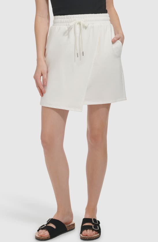 Andrew Marc Twill Faux Wrap Skirt In White