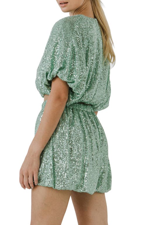 Endless Rose Sequins Cropped Puff Top In Green