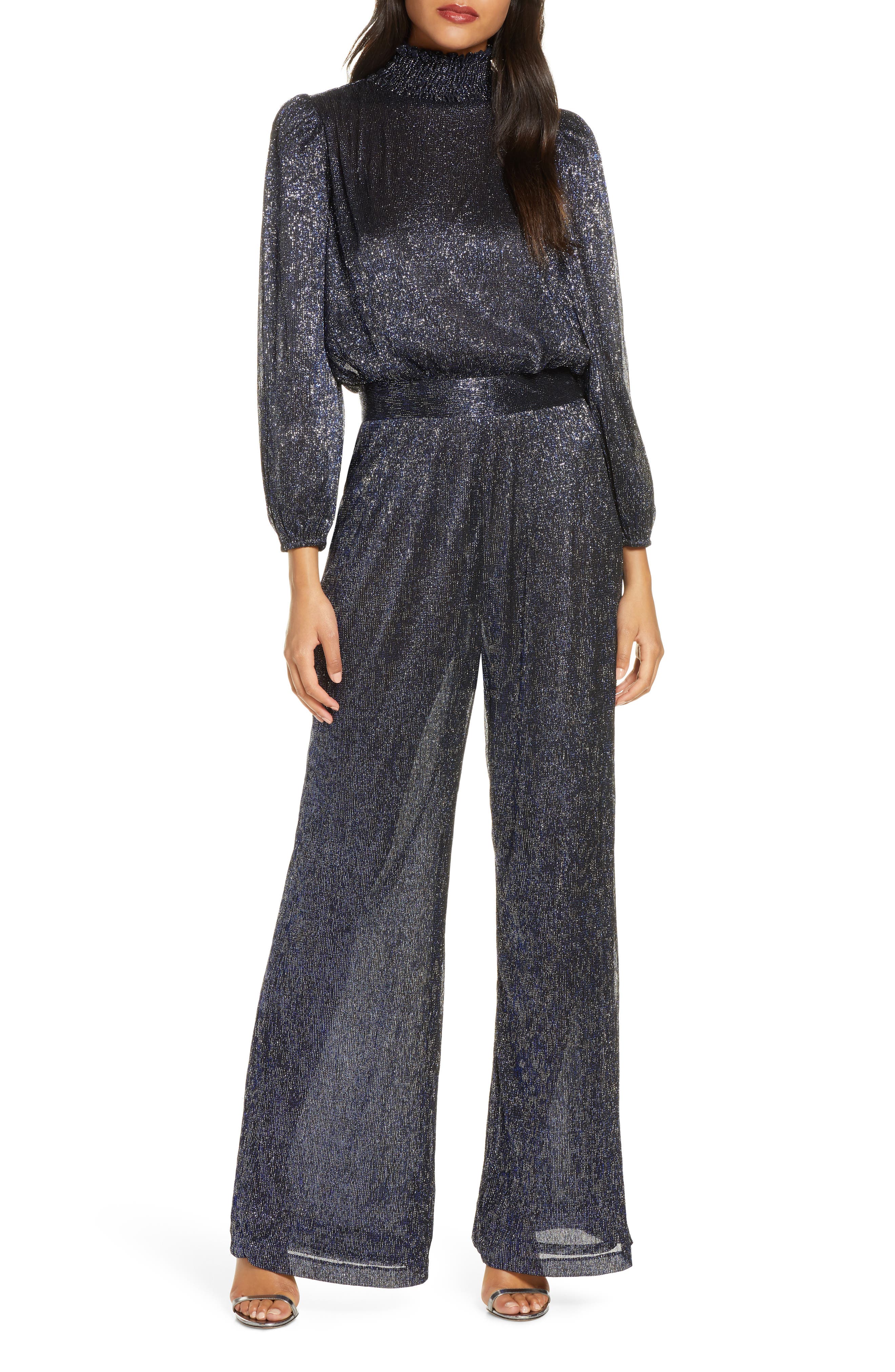 long sleeve metallic jumpsuit