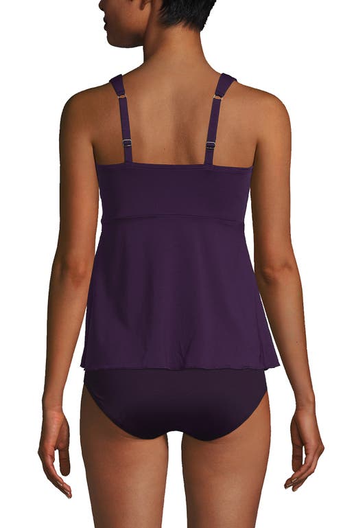 Lands' End Long Adjustable Scoop Neck Flutter Tankini Top In Blackberry