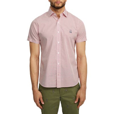 Psycho Bunny Dovestone Short Sleeve Button-Up Shirt, Red