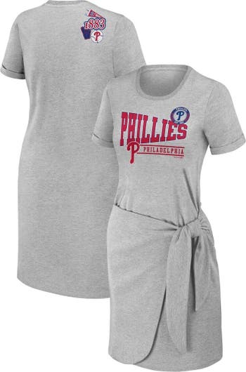 Women's Wear by Erin Andrews Heather Gray Philadelphia Phillies Knotted T-Shirt Dress Size: Extra Small