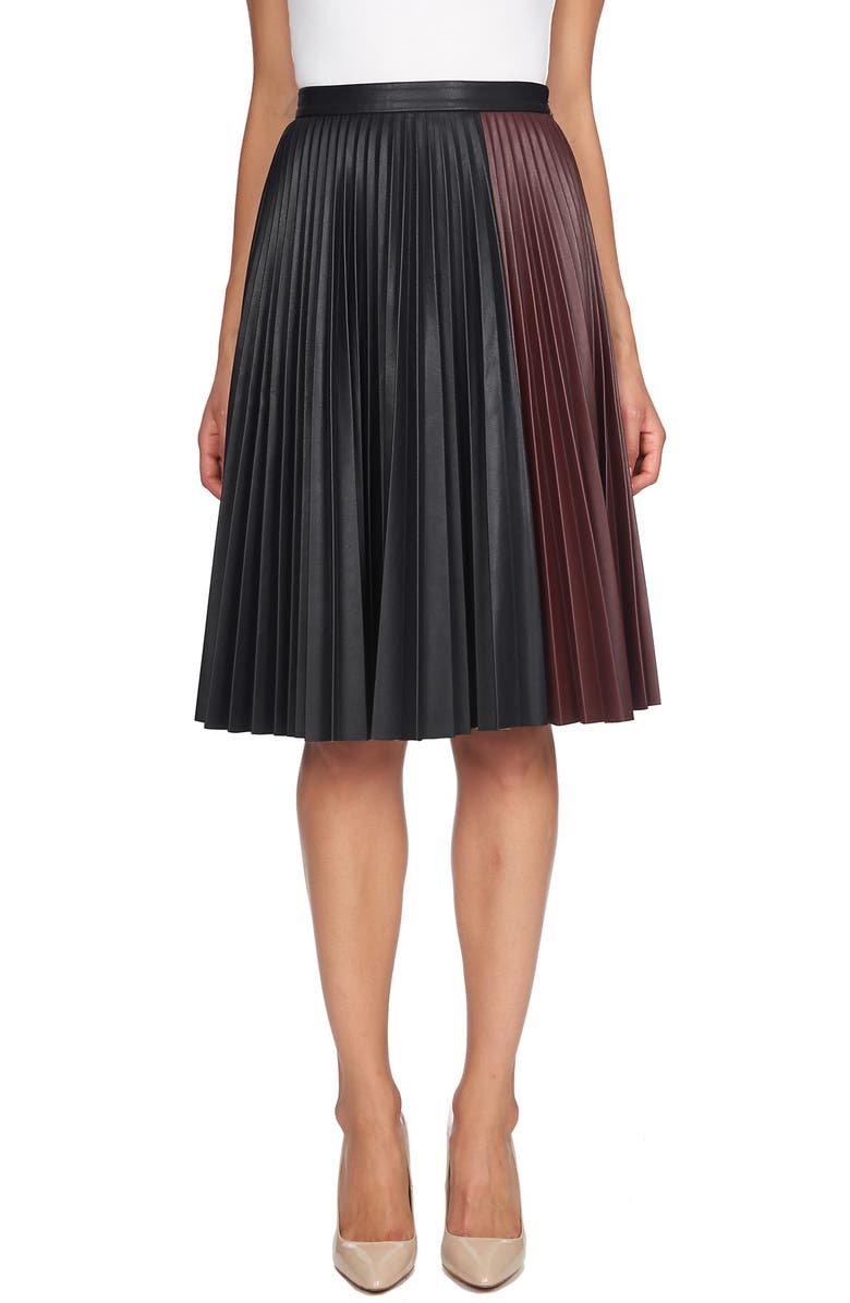 1.STATE Colorblock Faux Leather Pleat Skirt | Nordstrom