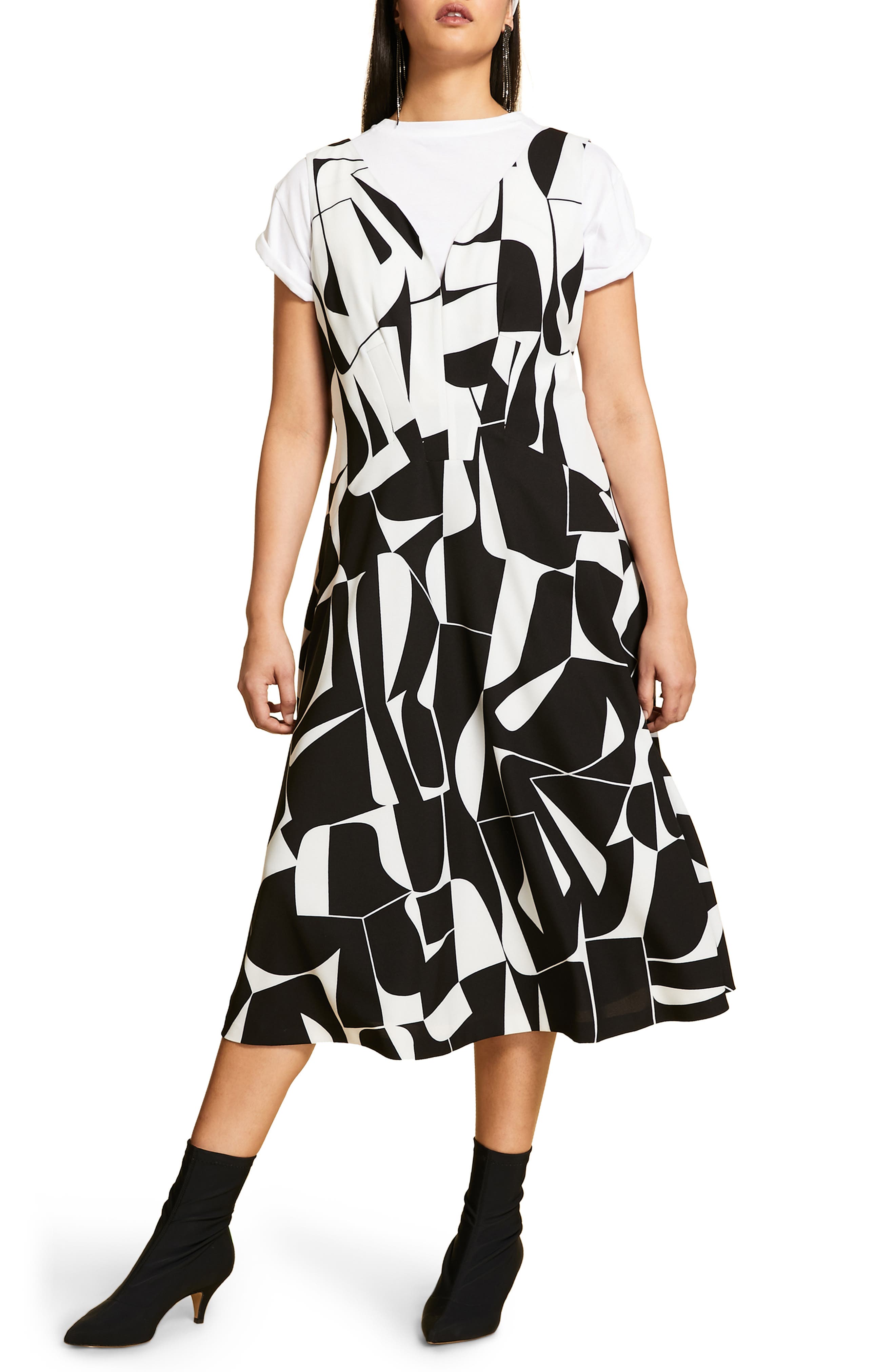 Plus Size Marina Rinaldi Dalia Graphic Print Cady Dress, Black