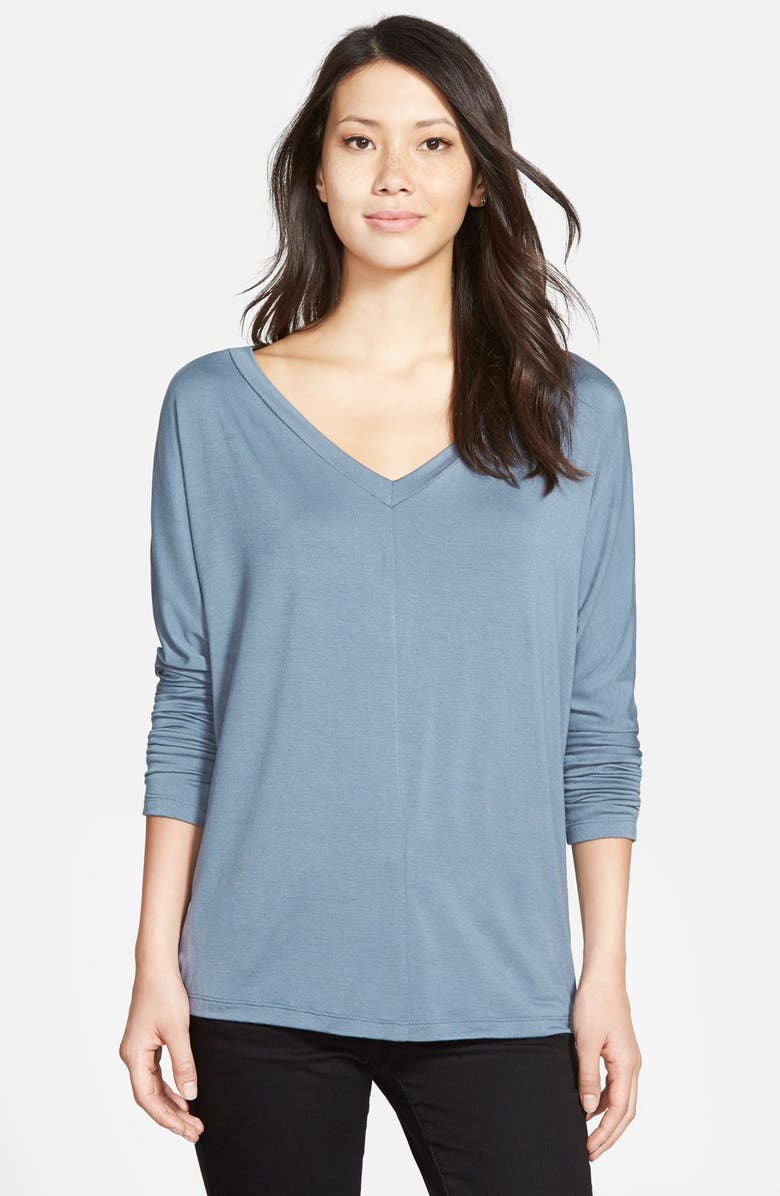 Pleione V-Neck Top with Woven Back Panel | Nordstrom