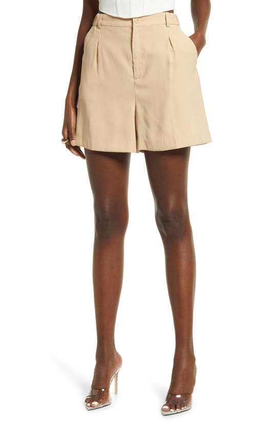 Open Edit Soft Pleated Shorts In Tan Whey