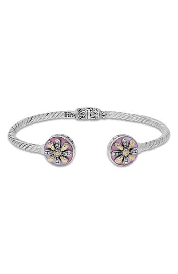 Shop Samuel B. Sterling Silver & 18k Gold Mother-of-pearl Flower Hinged Bangle Bracelet In Silver/pink