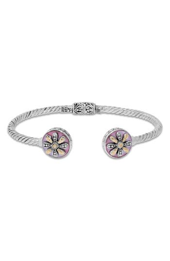 Samuel B. Sterling Silver & 18k Gold Mother-of-pearl Flower Hinged Bangle Bracelet In Silver/pink