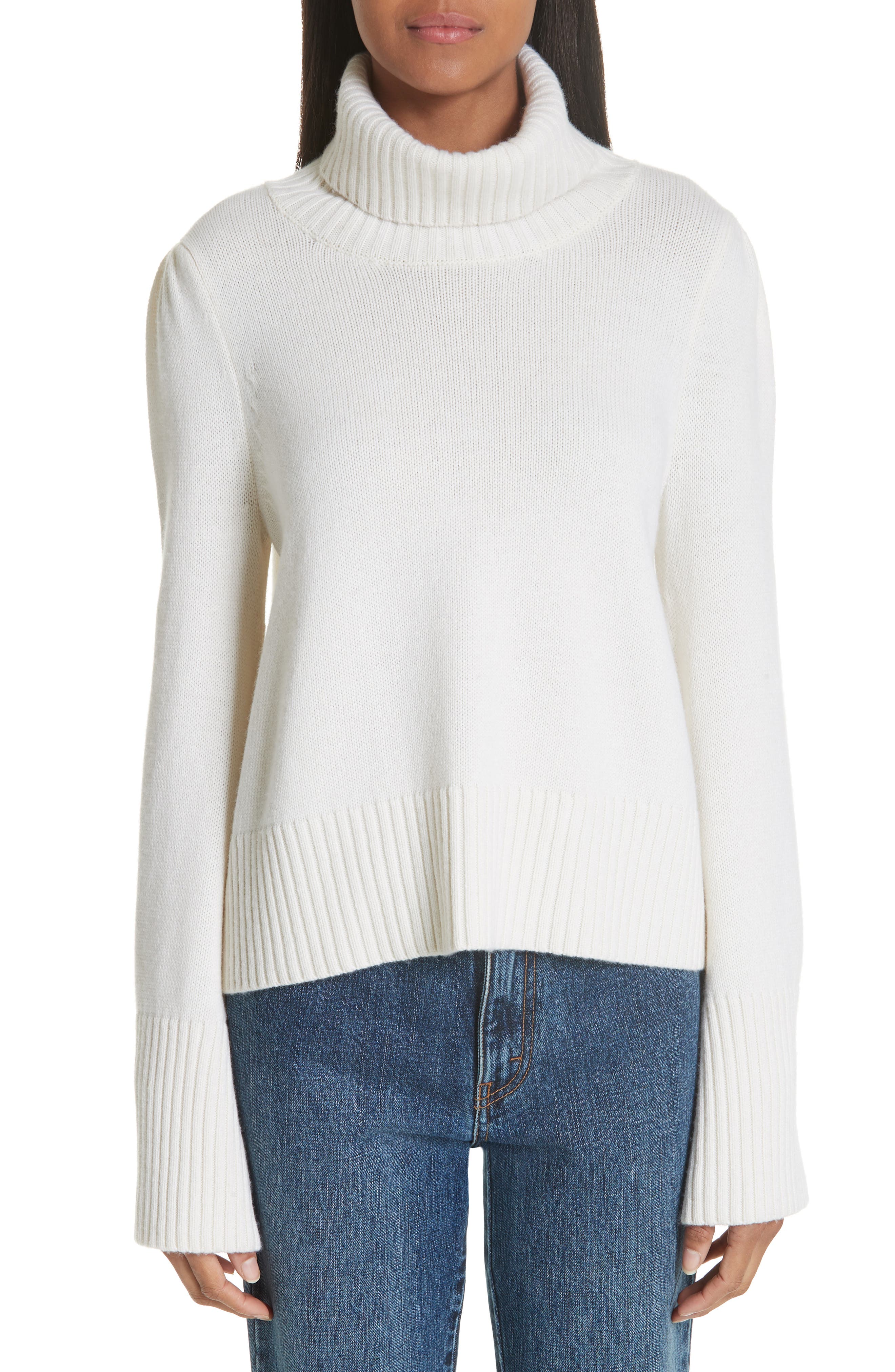 Co Essentials Flare Sleeve Wool & Cashmere Turtleneck Sweater, Ivory