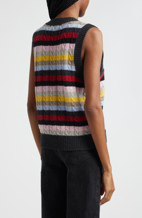 Shop Ganni Stripe Wool Blend Sweater Vest In Black/multicolour Stripe