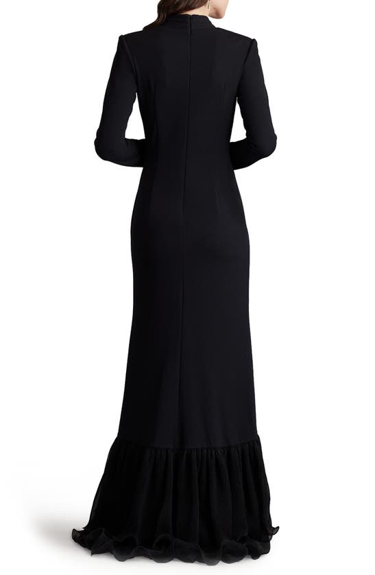 Shop Tadashi Shoji Side Ruffle Long Sleeve High-low Gown In Black