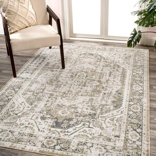 Jonathan Y Keesha Bold Distressed Medallion Low-pile Machine-washable Area Rug In Green/cream