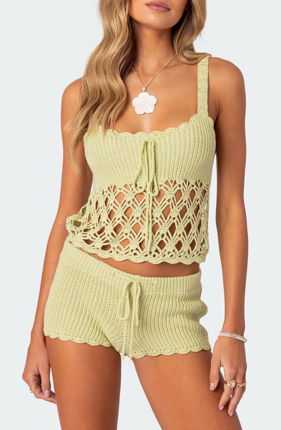 Shop Edikted Danika Mixed Open Stitch Crop Top In Sage