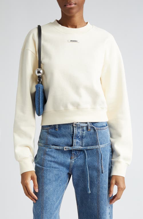 Le Grosgrain Logo Cotton Fleece Crop Sweatshirt in Light Beige
