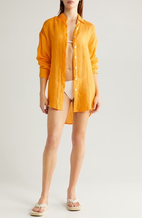 Shop Vitamin A ® Playa Oversize Linen Cover-up Shirt In Sunflower