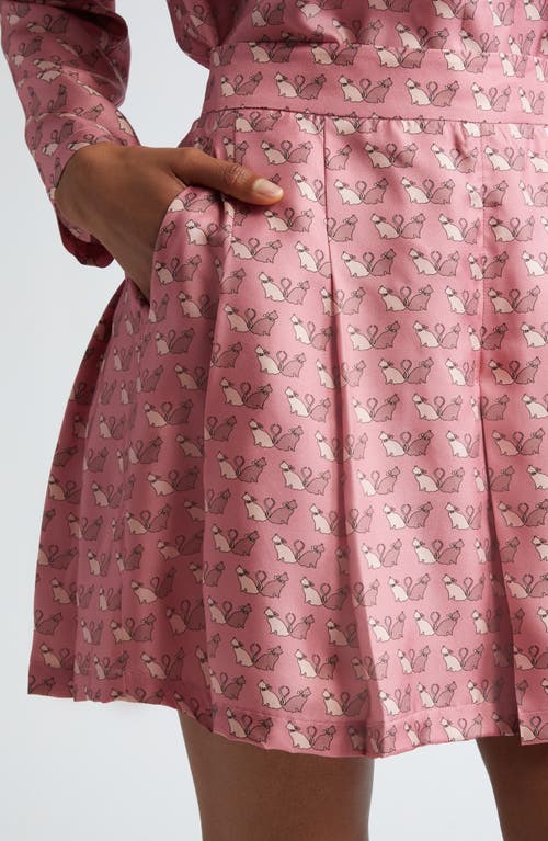 Shop Max Mara Studio Clown Kitty Print Silk Twill Skort In Peony