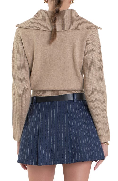 English Factory Platter Collar Quarter-zip Sweater In Taupe