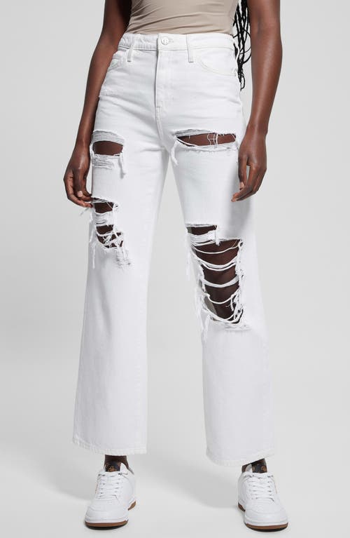 Shop Guess '90s Distressed High Waist Flare Jeans In Pure White