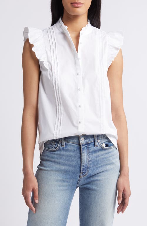 CeCe Pleated Cap Sleeve Stretch Cotton Button-Up Shirt at Nordstrom,