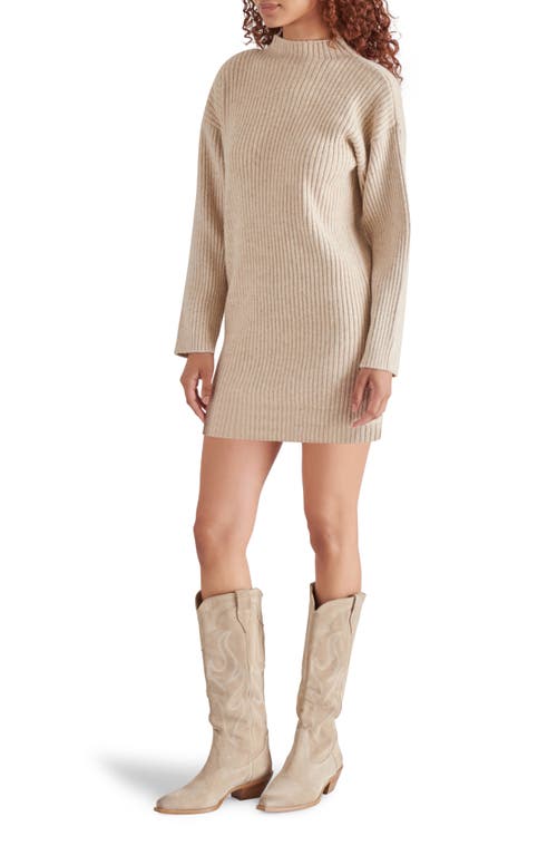 Shop Steve Madden Kallie Long Sleeve Funnel Neck Rib Mini Sweater Dress In Oatmeal