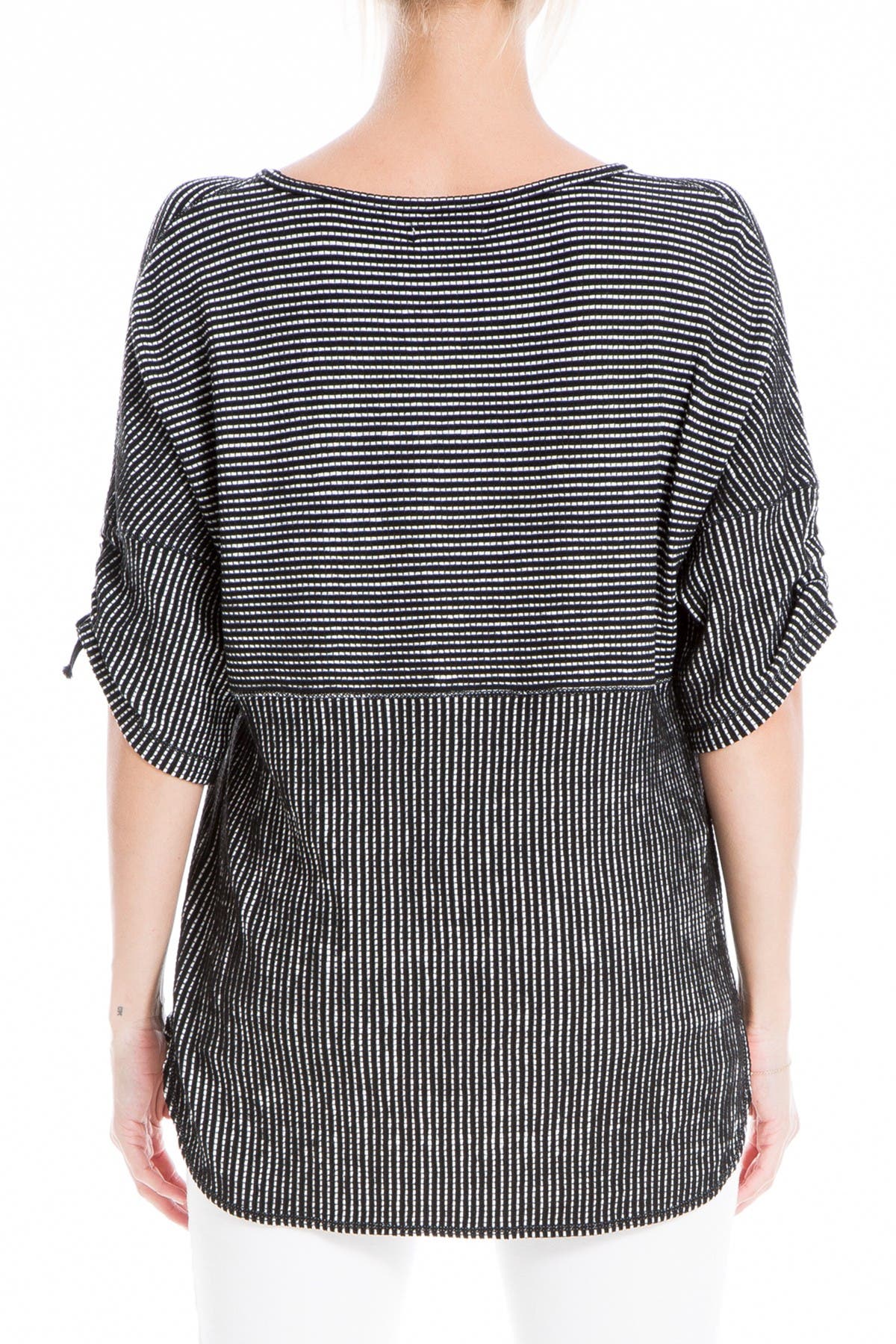 Max Studio | Striped Ruched Elbow Sleeve Textured Top | Nordstrom Rack