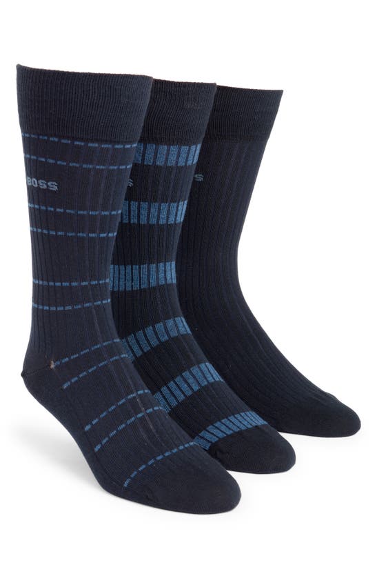 Shop Hugo Boss Assorted 3-pack Rib Dress Socks In Dark Blue