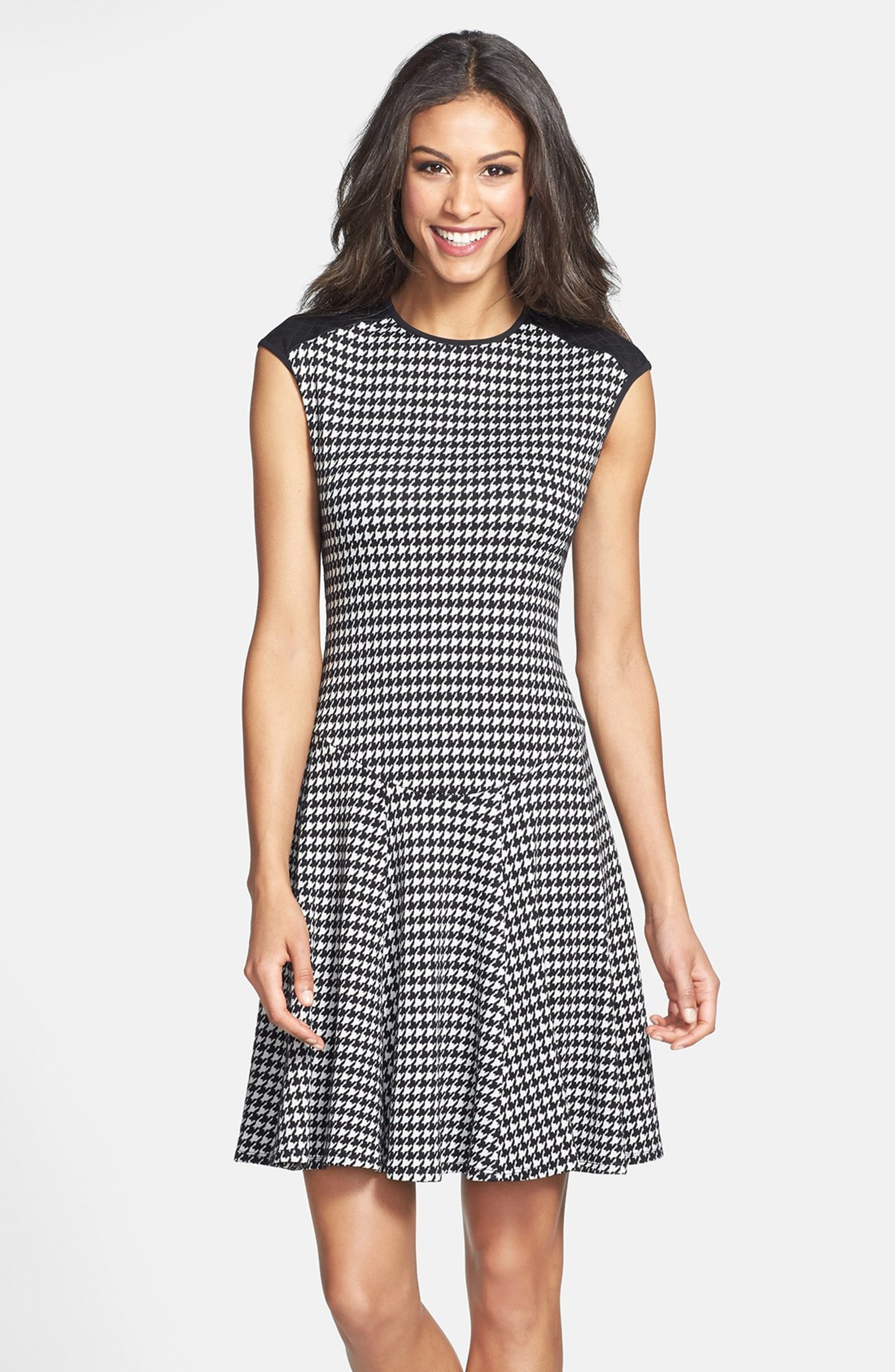 Gabby Skye Houndstooth Ponte Knit Fit & Flare Dress (Online Only ...