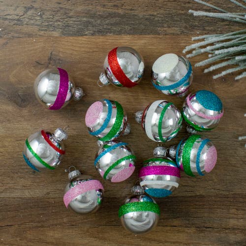 Northlight 12ct Silver And Pink 2-finish Glass Christmas Ball Ornaments 2.25" In Silver